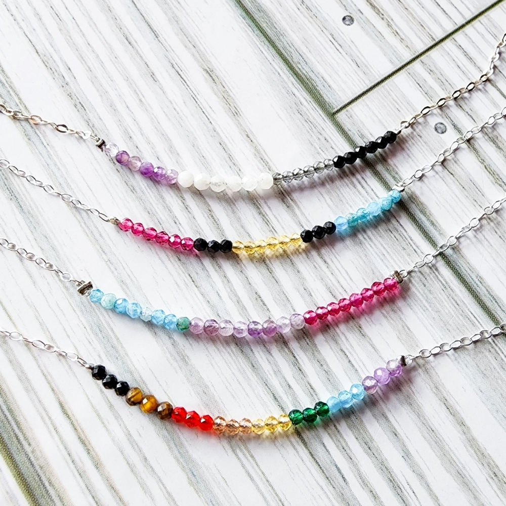📿 GEMSTONE PRIDE STERLING SILVER NECKLACE handmade made to order